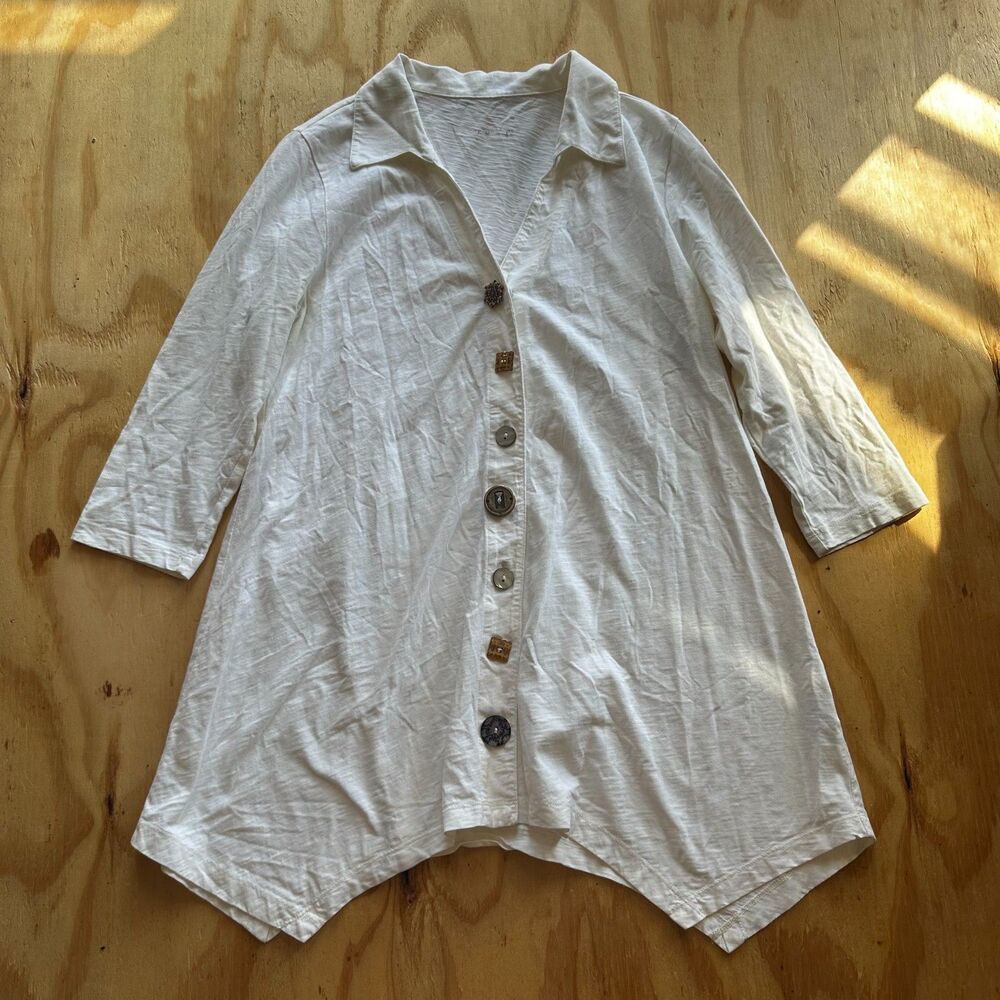 Soft Surroundings White Novelty Button Tunic Small